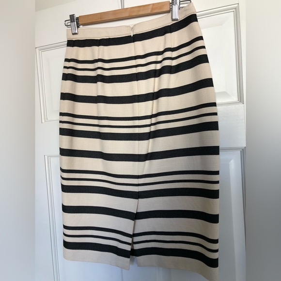 J. Crew Cream Black Double Striped Woven Pencil Skirt - Picture 2 of 9